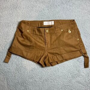 Baby Phat Women's Brown Linen Blend Shorts with Gold Cat Charm Size 3 NWT‎